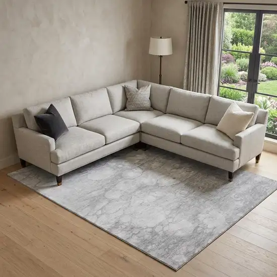 Silver And Gray Abstract Washable Area Rug With UV Protection Photo 1