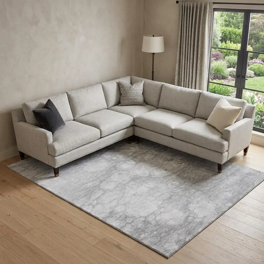 Silver And Gray Abstract Washable Area Rug With UV Protection Photo 1