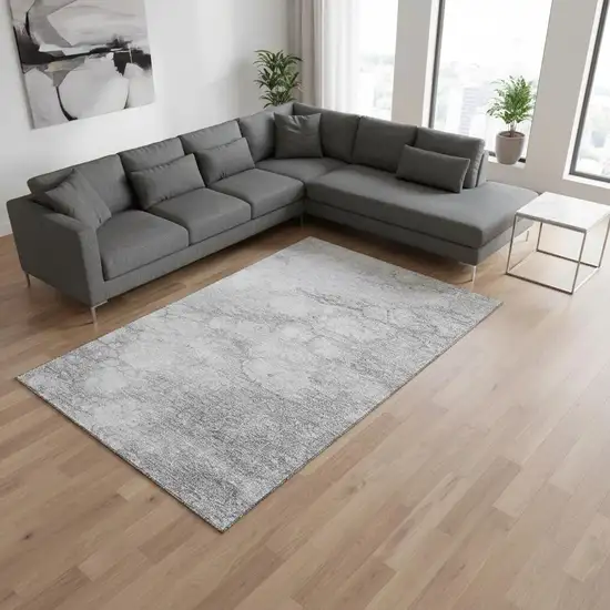 Silver And Gray Abstract Washable Area Rug With UV Protection Photo 1