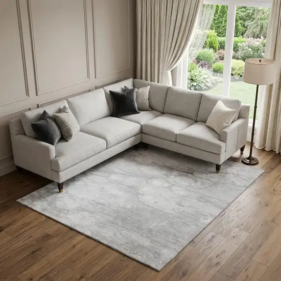 Silver And Gray Abstract Washable Area Rug With UV Protection Photo 1