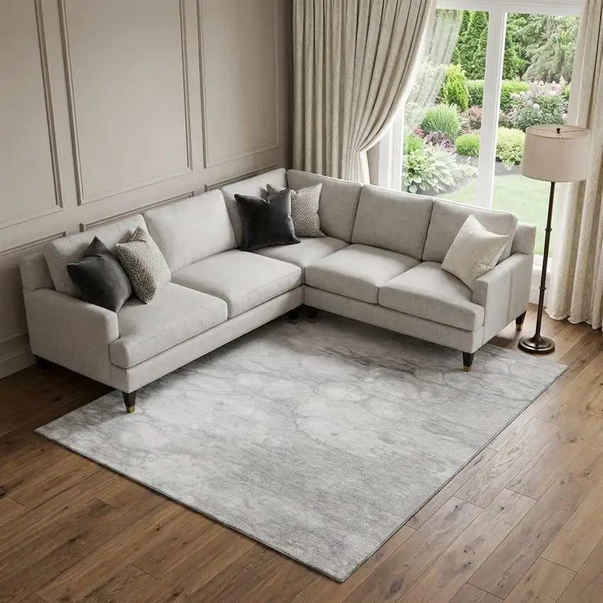 Silver And Gray Abstract Washable Area Rug With UV Protection Photo 1