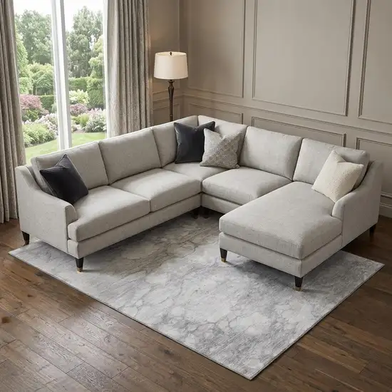 Silver And Gray Abstract Washable Area Rug With UV Protection Photo 1