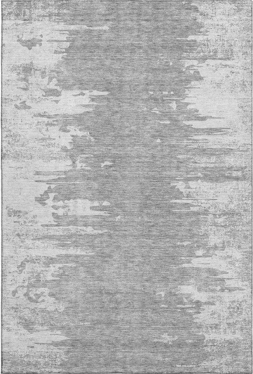 Silver And Gray Abstract Washable Area Rug With UV Protection Photo 1
