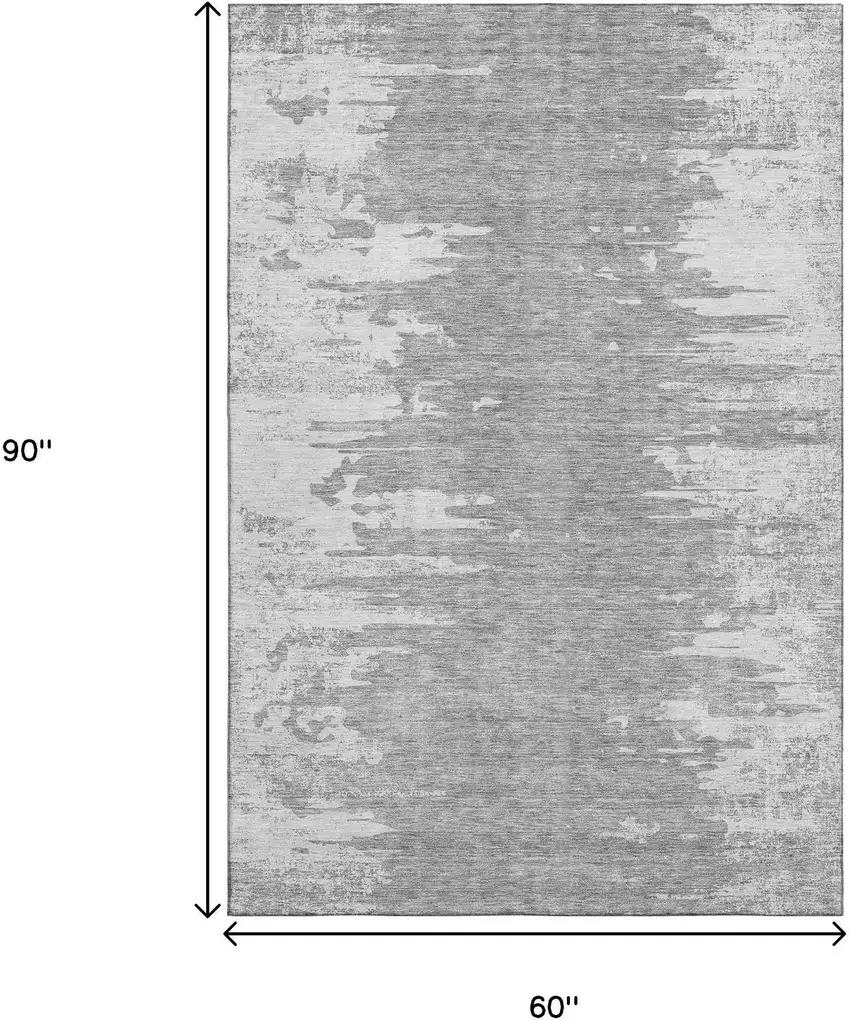 Silver And Gray Abstract Washable Area Rug With UV Protection Photo 3