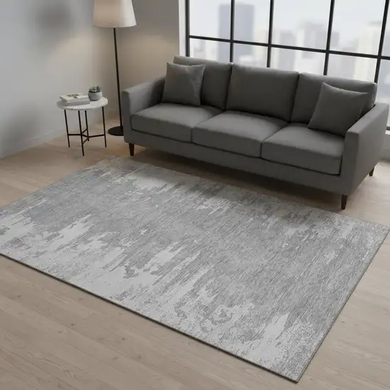 Silver And Gray Abstract Washable Area Rug With UV Protection Photo 1