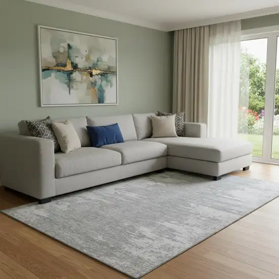 Silver And Gray Abstract Washable Area Rug With UV Protection Photo 1