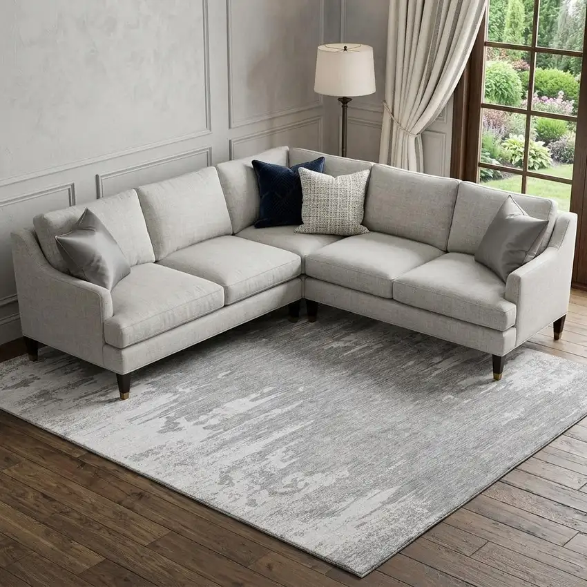 Silver And Gray Abstract Washable Area Rug With UV Protection Photo 1