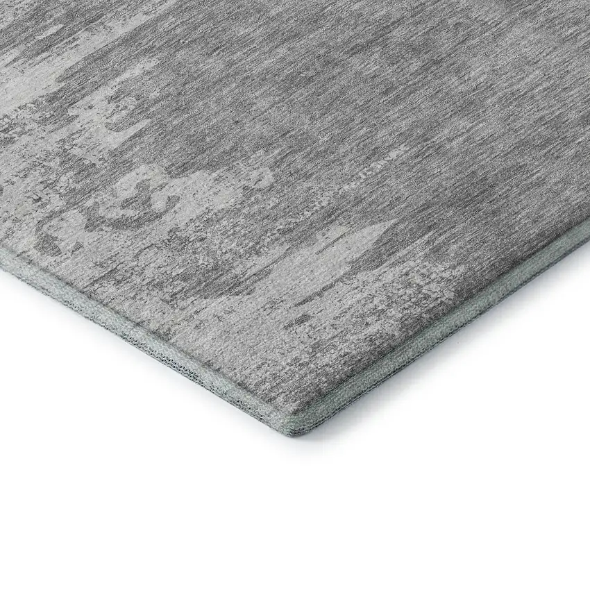 Silver And Gray Abstract Washable Area Rug With UV Protection Photo 7