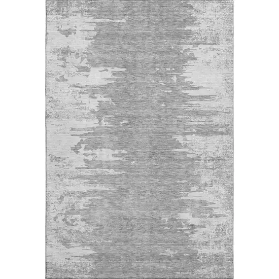 Silver And Gray Abstract Washable Area Rug With UV Protection Photo 2