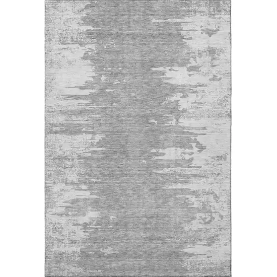Silver And Gray Abstract Washable Area Rug With UV Protection Photo 4