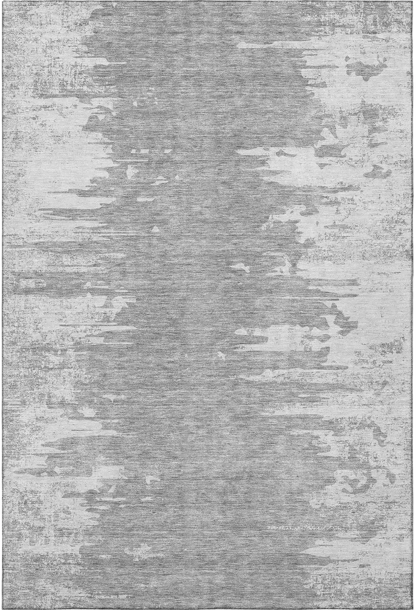 Silver And Gray Abstract Washable Area Rug With UV Protection Photo 4