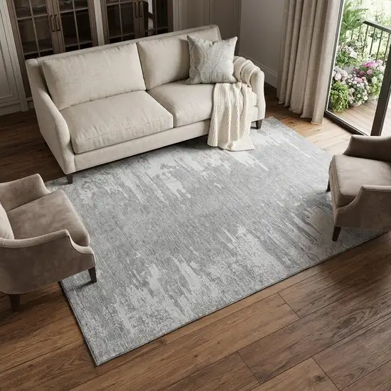 Silver And Gray Abstract Washable Area Rug With UV Protection Photo 1