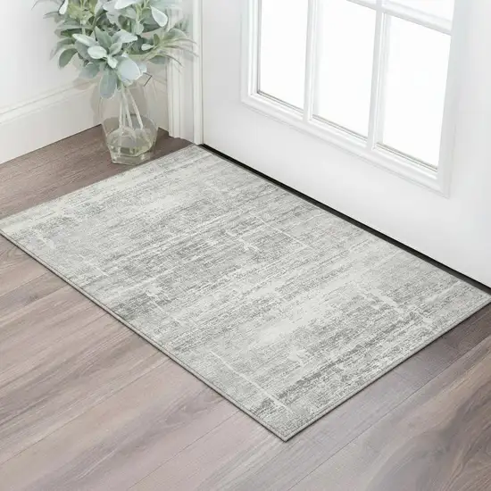 Silver And Gray Abstract Washable Area Rug With UV Protection Photo 2