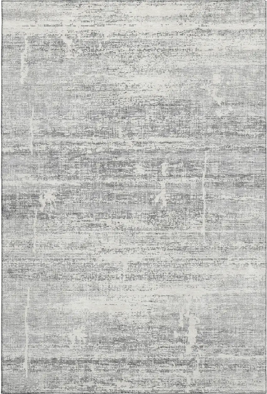 Silver And Gray Abstract Washable Area Rug With UV Protection Photo 1