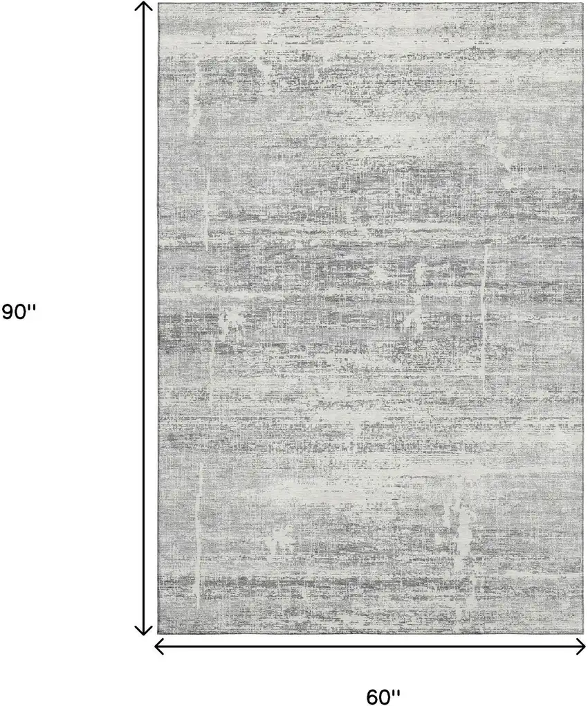 Silver And Gray Abstract Washable Area Rug With UV Protection Photo 3