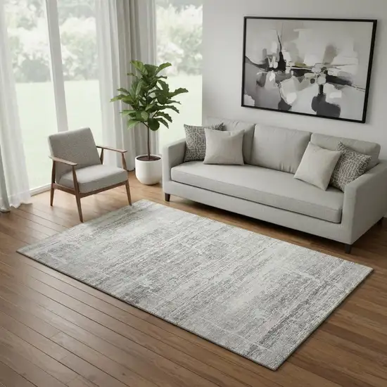 Silver And Gray Abstract Washable Area Rug With UV Protection Photo 1