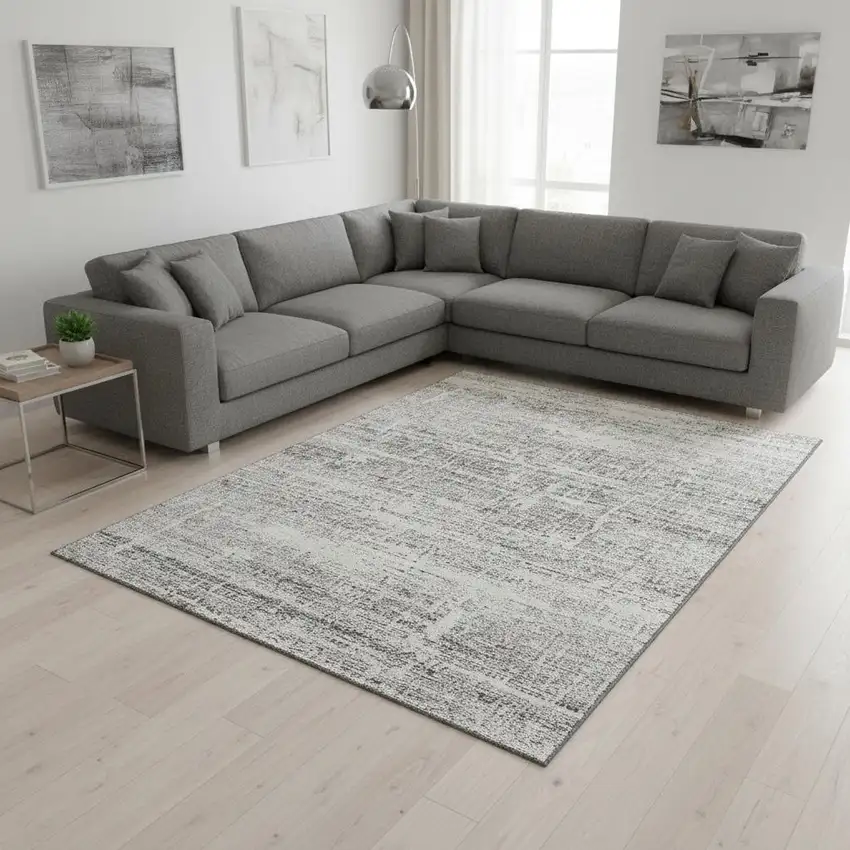 Silver And Gray Abstract Washable Area Rug With UV Protection Photo 2