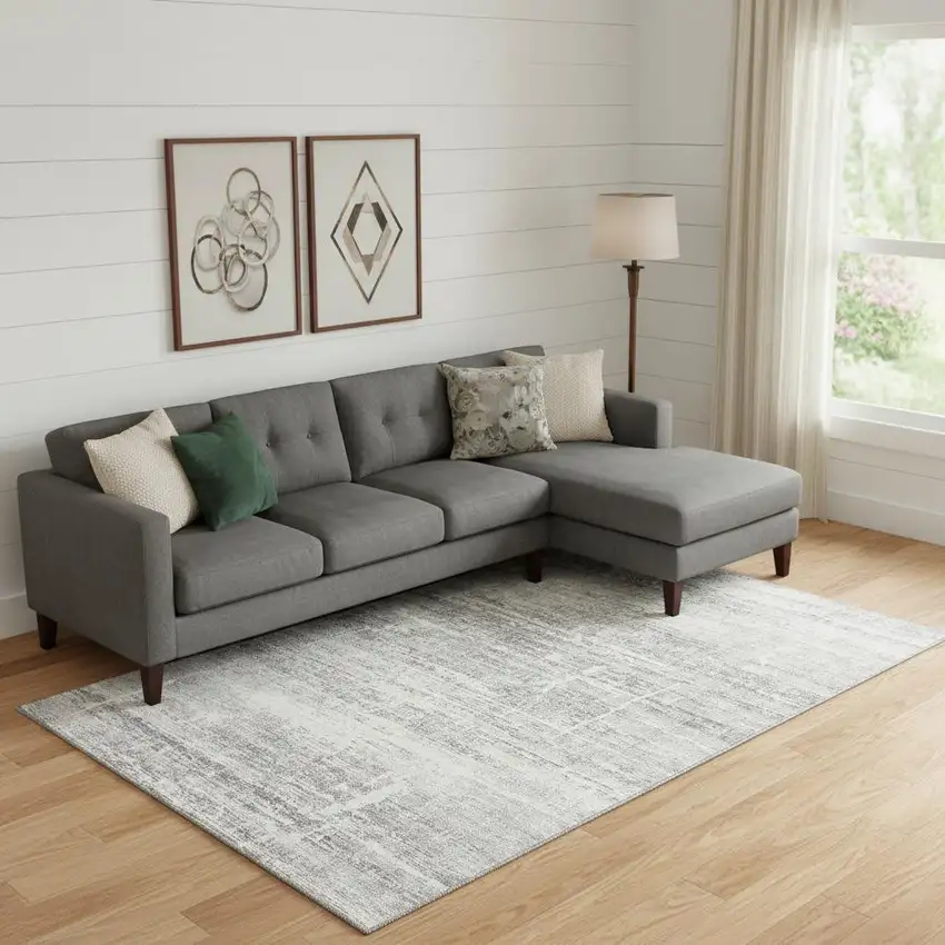 Silver And Gray Abstract Washable Area Rug With UV Protection Photo 1