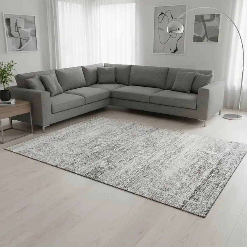 Silver And Gray Abstract Washable Area Rug With UV Protection Photo 2