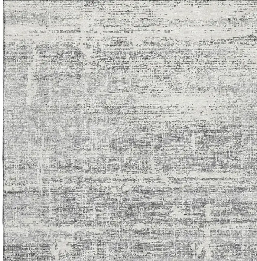 Silver And Gray Abstract Washable Area Rug With UV Protection Photo 3