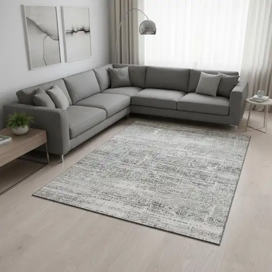 Silver And Gray Abstract Washable Area Rug With UV Protection Photo 2
