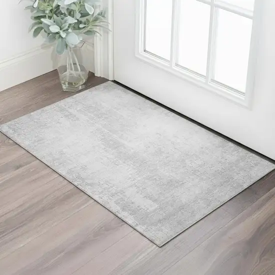 Silver And Gray Abstract Washable Area Rug With UV Protection Photo 1