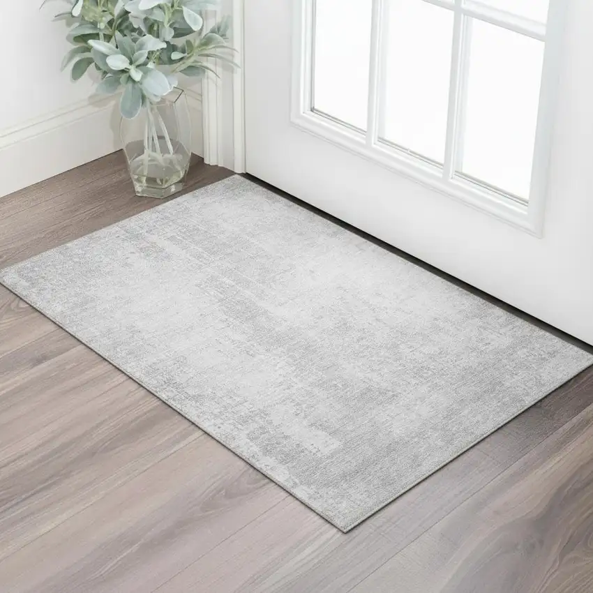 Silver And Gray Abstract Washable Area Rug With UV Protection Photo 1