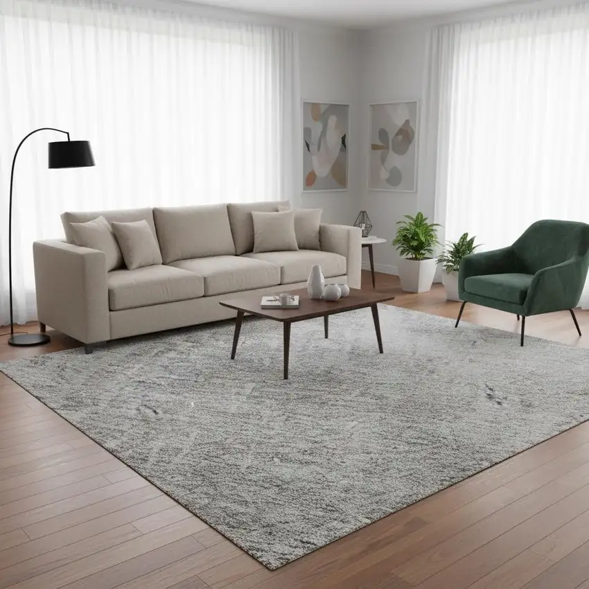 Silver And Gray Abstract Washable Area Rug With UV Protection Photo 2