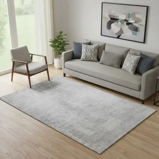 Silver And Gray Abstract Washable Area Rug With UV Protection Photo 1