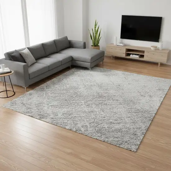 Silver And Gray Abstract Washable Area Rug With UV Protection Photo 2