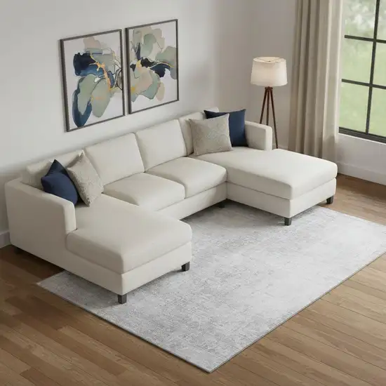 Silver And Gray Abstract Washable Area Rug With UV Protection Photo 1