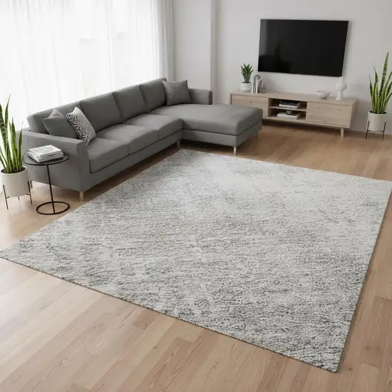 Silver And Gray Abstract Washable Area Rug With UV Protection Photo 2