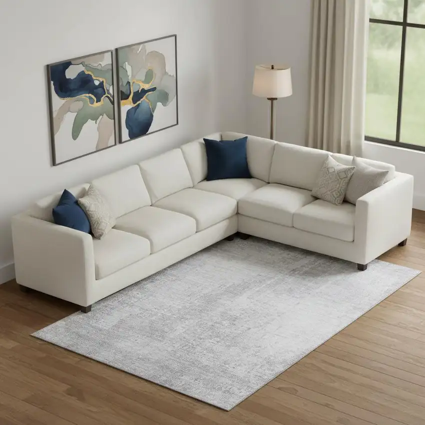 Silver And Gray Abstract Washable Area Rug With UV Protection Photo 1