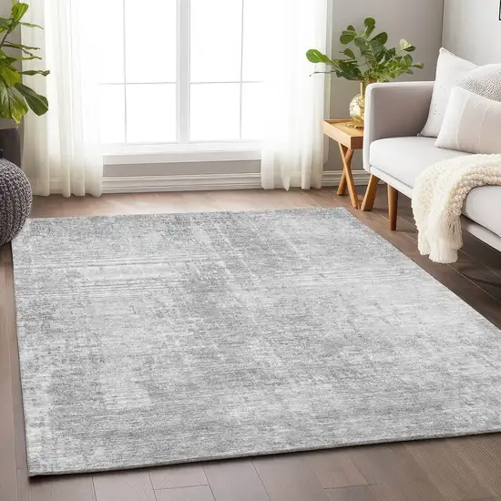 Silver And Gray Abstract Washable Area Rug With UV Protection Photo 5