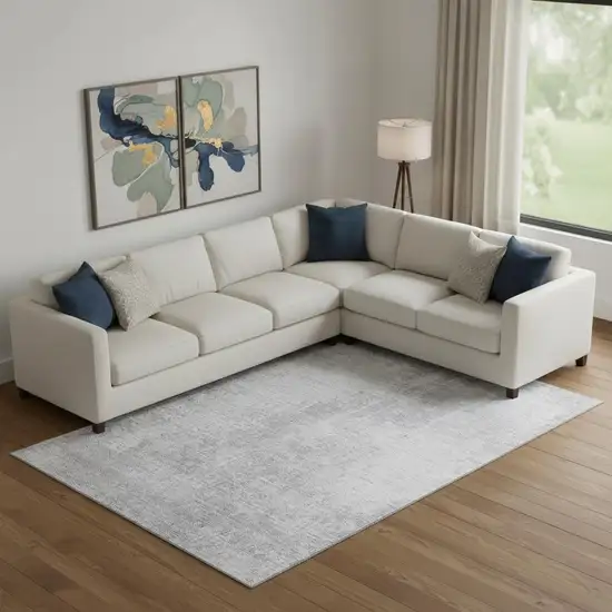 Silver And Gray Abstract Washable Area Rug With UV Protection Photo 1