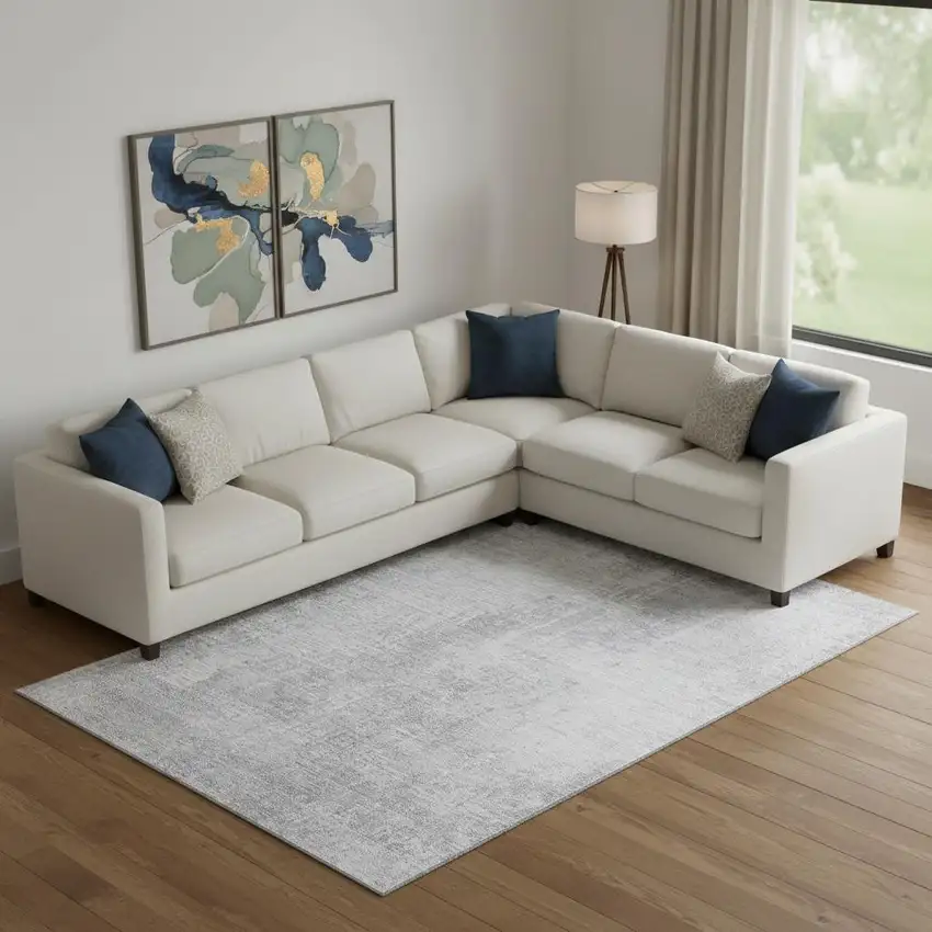 Silver And Gray Abstract Washable Area Rug With UV Protection Photo 1