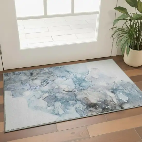 Silver And Gray Abstract Washable Area Rug With UV Protection Photo 2