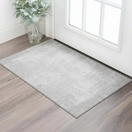 Silver And Gray Abstract Washable Area Rug With UV Protection Photo 1
