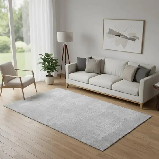 Silver And Gray Abstract Washable Area Rug With UV Protection Photo 1