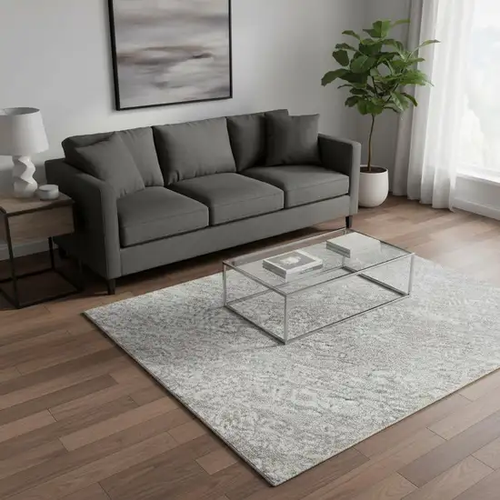 Silver And Gray Abstract Washable Area Rug With UV Protection Photo 2