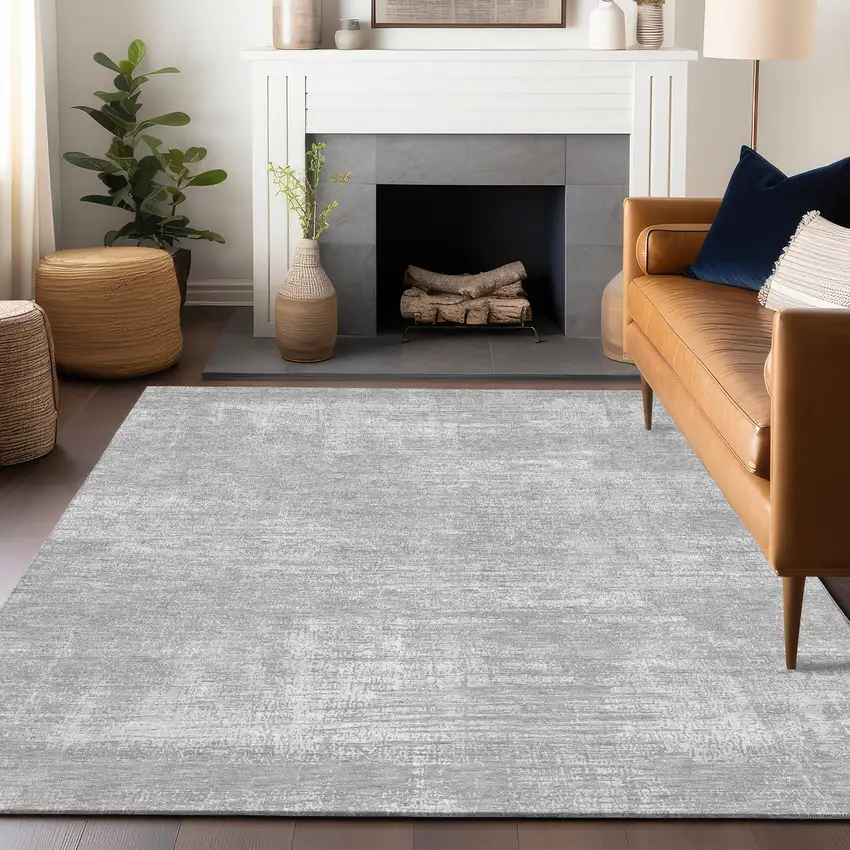 Silver And Gray Abstract Washable Area Rug With UV Protection Photo 6