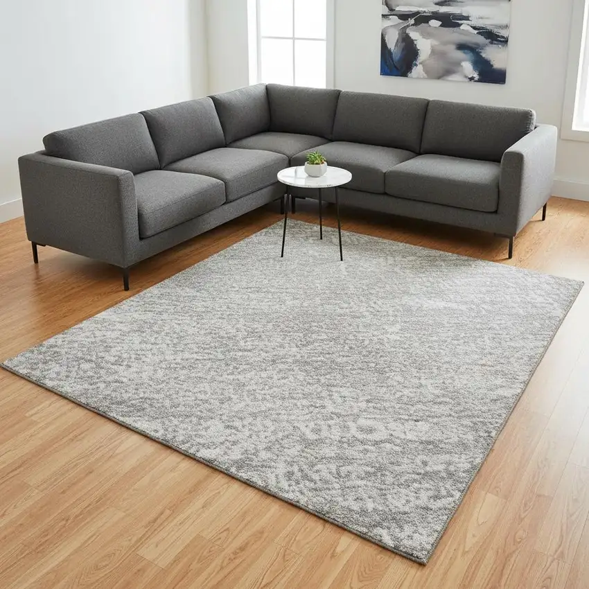 Silver And Gray Abstract Washable Area Rug With UV Protection Photo 2