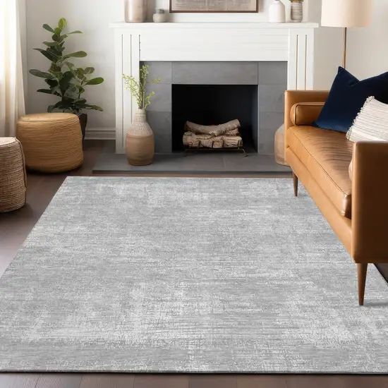 Silver And Gray Abstract Washable Area Rug With UV Protection Photo 5