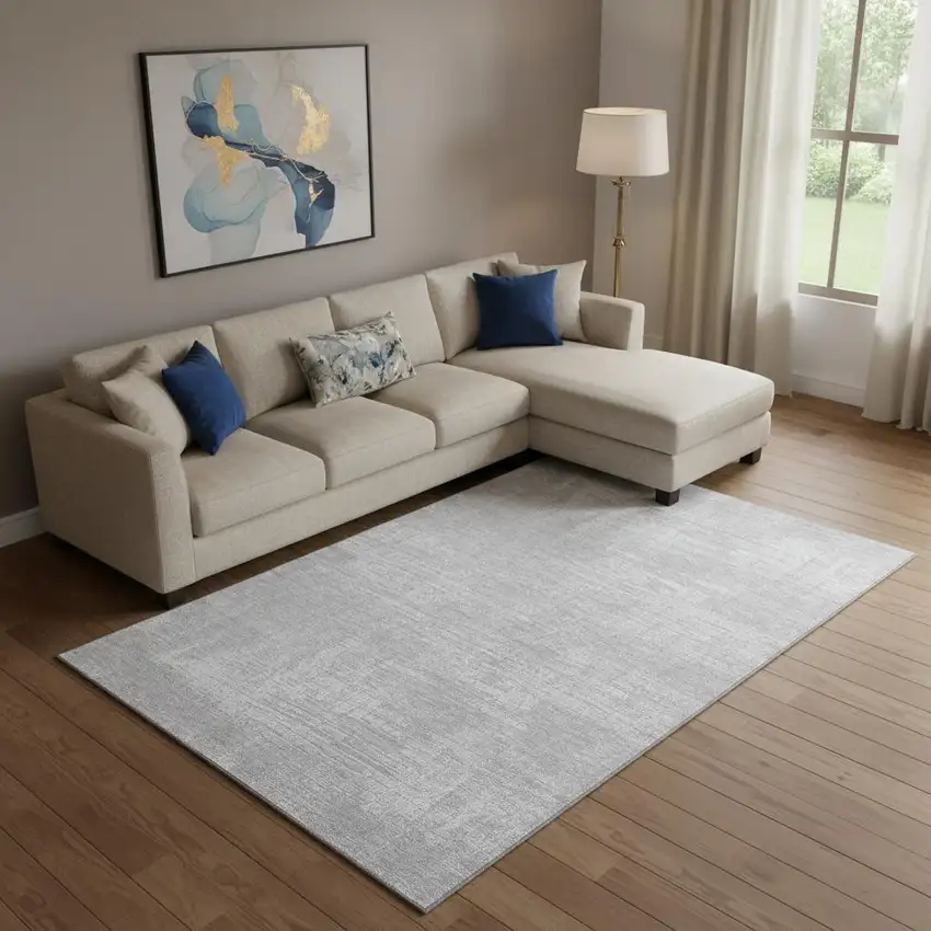 Silver And Gray Abstract Washable Area Rug With UV Protection Photo 1