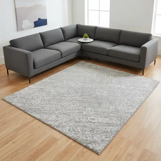 Silver And Gray Abstract Washable Area Rug With UV Protection Photo 2