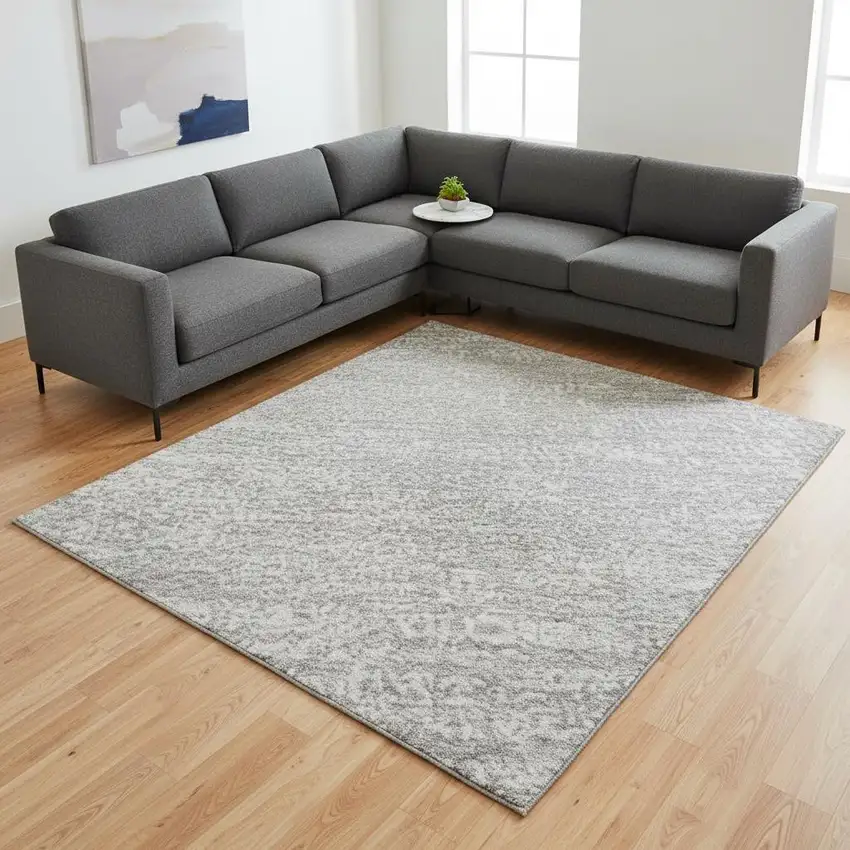 Silver And Gray Abstract Washable Area Rug With UV Protection Photo 2