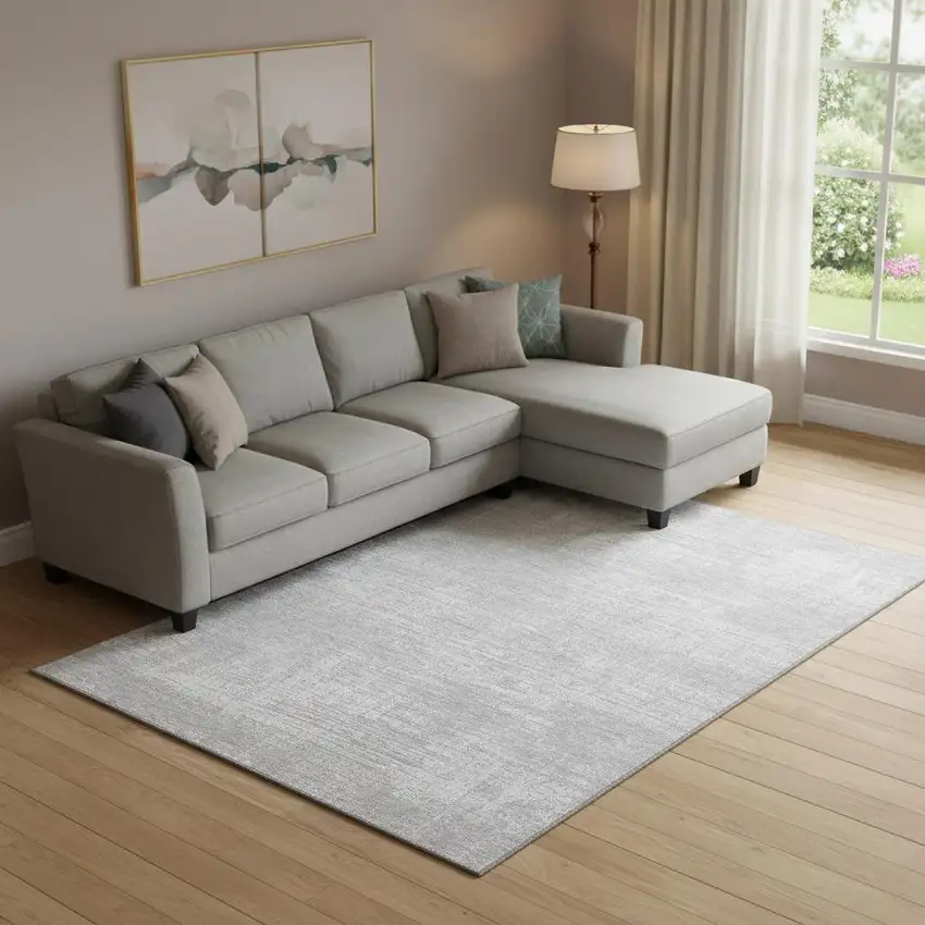 Silver And Gray Abstract Washable Area Rug With UV Protection Photo 1