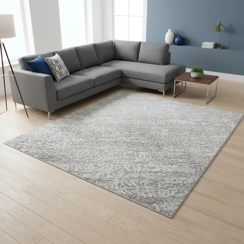 Silver And Gray Abstract Washable Area Rug With UV Protection Photo 2