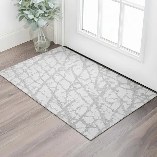 Silver And Gray Abstract Washable Area Rug With UV Protection Photo 2