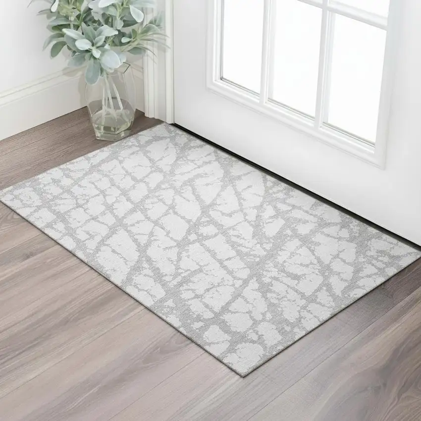 Silver And Gray Abstract Washable Area Rug With UV Protection Photo 2
